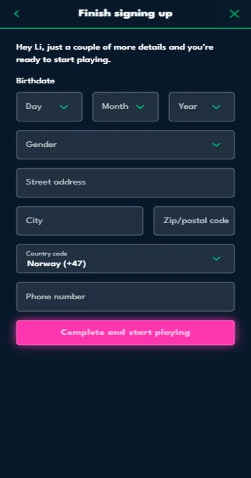 Fullfør registreringen i Norges casino