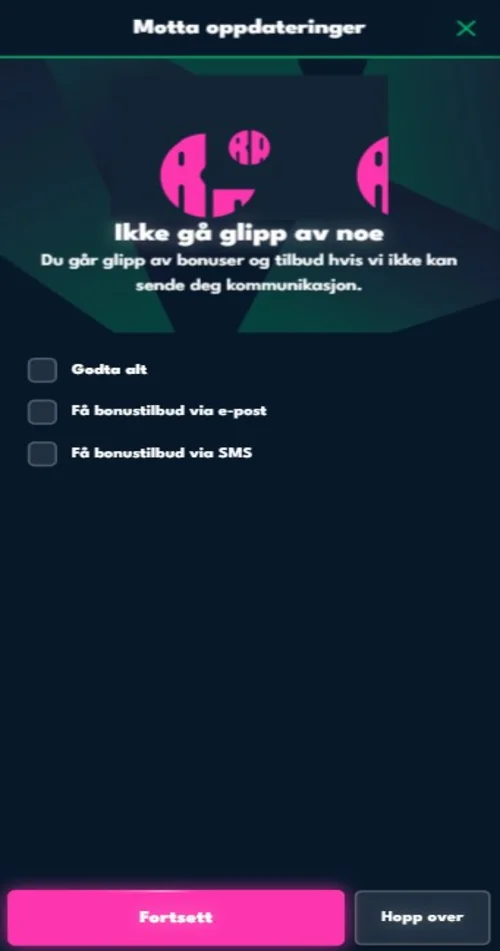 Motta informasjon om nye bonuser og spill fra casinoet