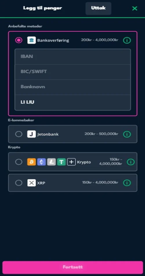Ønsket beløp å ta ut til MasterCard-kortet.