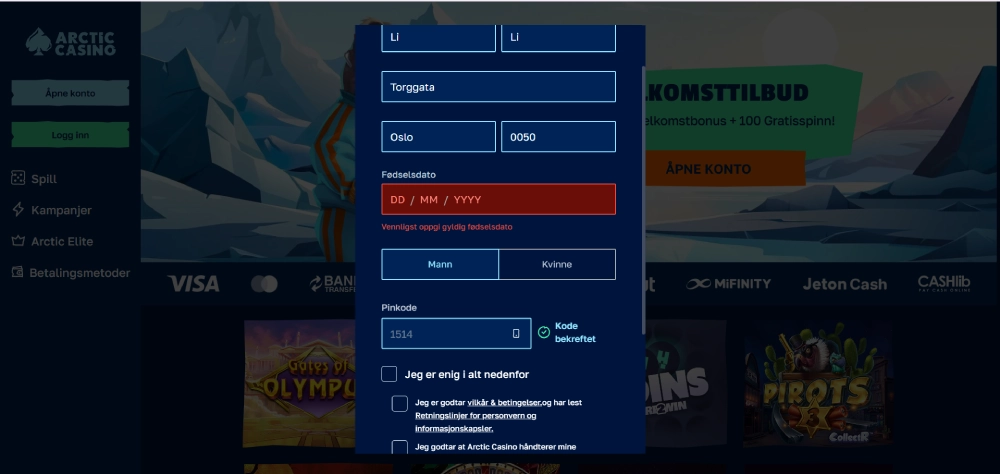 Angi fødselsdato og kjønn