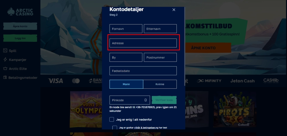 Oppgi din fulle adresse