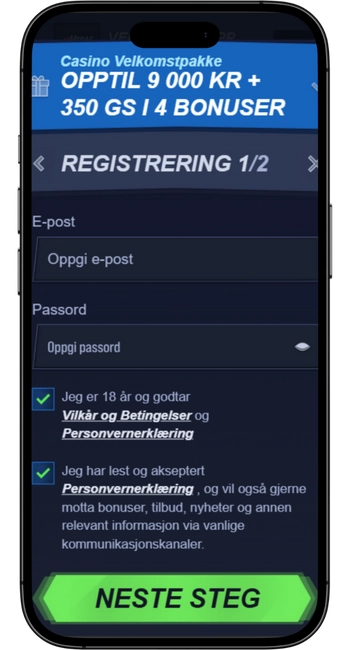 Registrer konto VegasHero